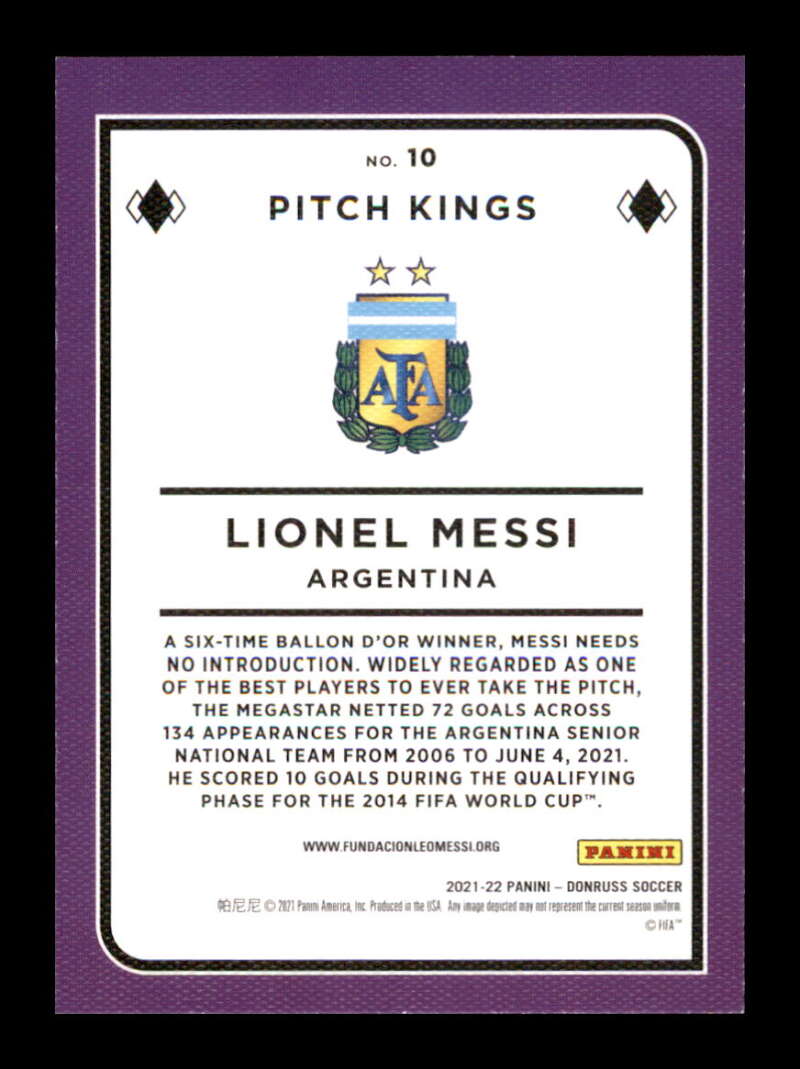 Load image into Gallery viewer, 2021-22 Donruss Road to Qatar Pitch Kings Press Proof Lionel Messi #10 Argentina Image 2
