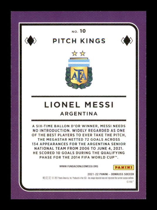 2021-22 Donruss Road to Qatar Pitch Kings Press Proof Lionel Messi
