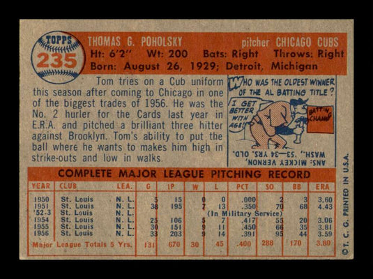 1957 Topps Tom Poholsky 