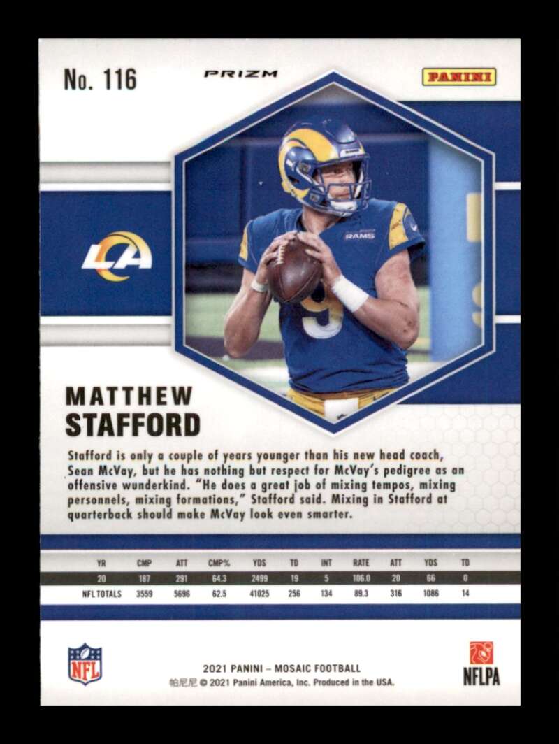 Load image into Gallery viewer, 2021 Panini Mosaic Pink Camo Prizm Matthew Stafford #116 Los Angeles Rams Image 2
