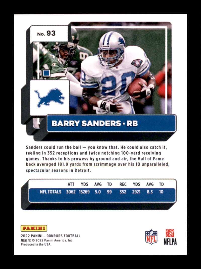 Load image into Gallery viewer, 2022 Donruss Barry Sanders #93 Detroit Lions Image 2
