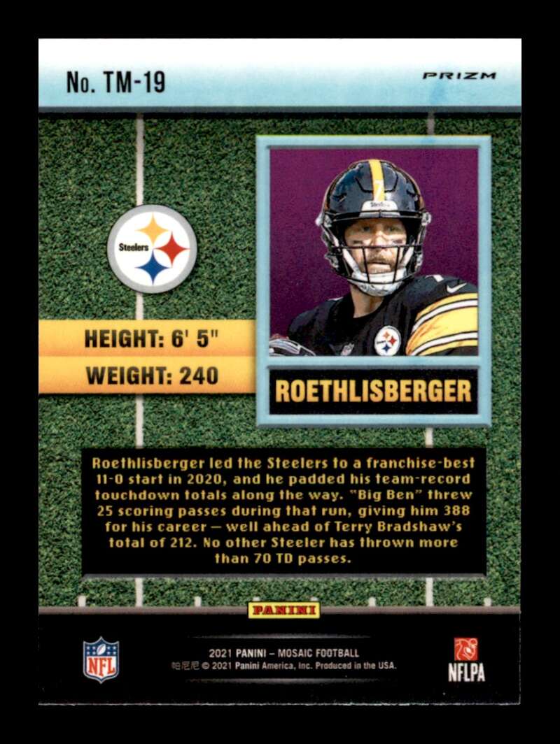 Load image into Gallery viewer, 2021 Panini Mosaic Touchdown Masters Green Prizm Ben Roethlisberger #TM-19 Image 2
