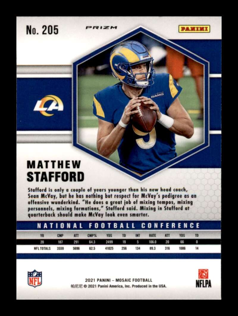 Load image into Gallery viewer, 2021 Panini Mosaic Reactive Orange Prizm Matthew Stafford #205 Los Angeles Rams Image 2
