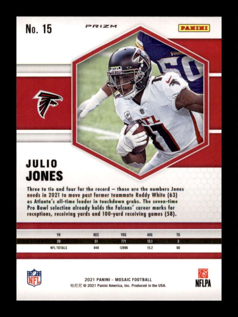 Load image into Gallery viewer, 2021 Panini Mosaic Silver Prizm Julio Jones #15 Atlanta Falcons Image 2
