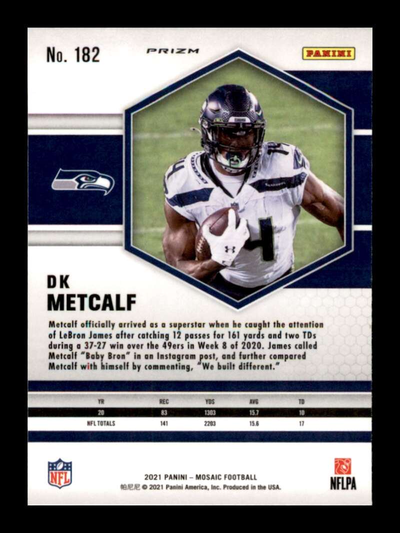 Load image into Gallery viewer, 2021 Panini Mosaic Silver Prizm DK Metcalf #182 Seattle Seahawks Image 2
