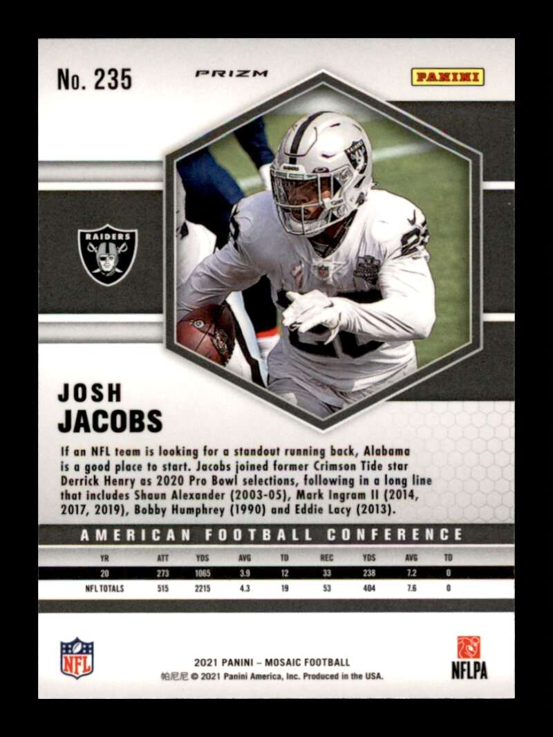 Load image into Gallery viewer, 2021 Panini Mosaic Silver Prizm Josh Jacobs #235 Las Vegas Raiders Image 2
