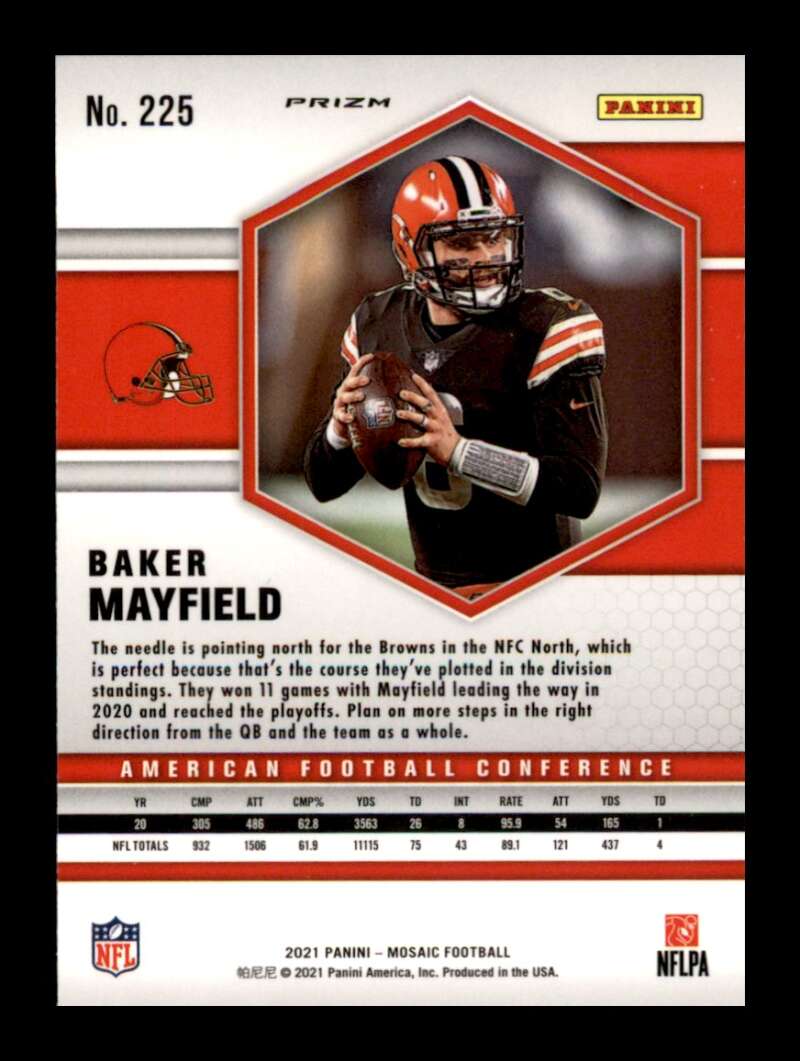 Load image into Gallery viewer, 2021 Panini Mosaic Silver Prizm Baker Mayfield #225 Cleveland Browns Image 2
