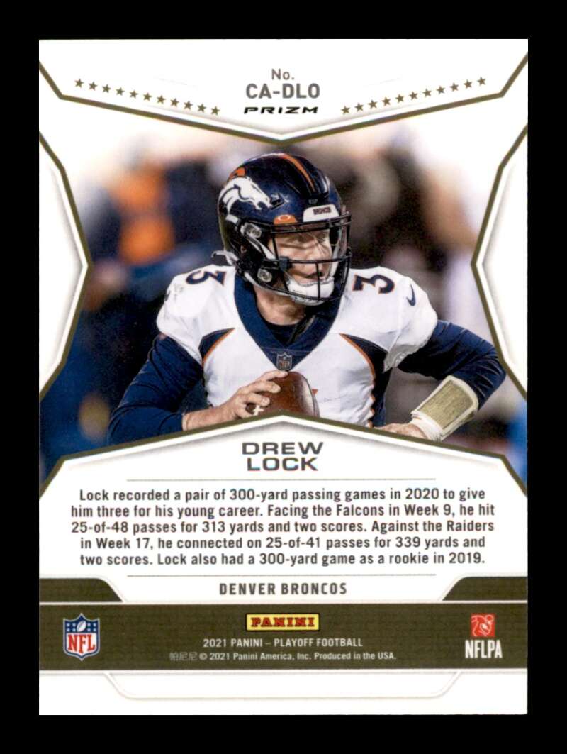 Load image into Gallery viewer, 2021 Panini Playoff Call to Arms Blue Prizm Drew Lock #CA-DLO Denver Broncos Image 2
