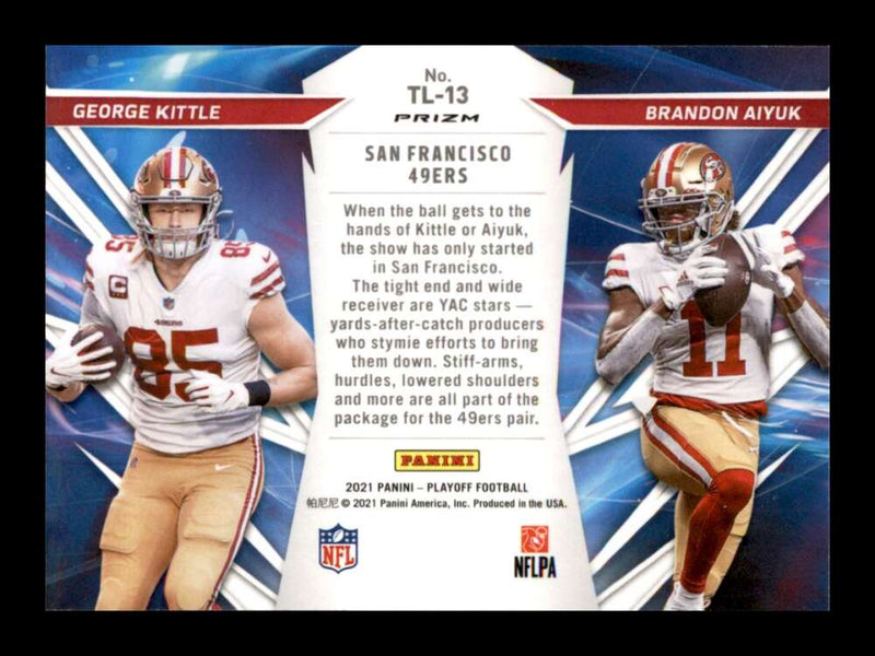 Load image into Gallery viewer, 2021 Playoff Thunder &amp; Lightning Blue Prizm Brandon Aiyuk George Kittle #TL-13 Image 2
