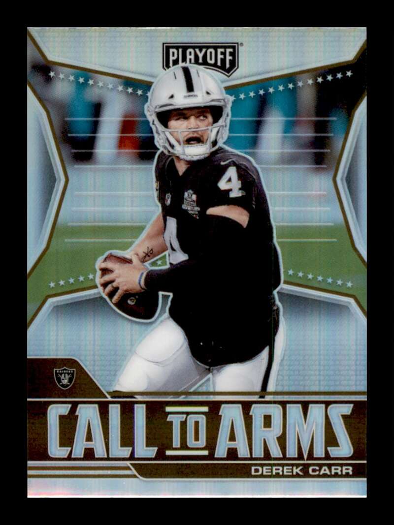 Load image into Gallery viewer, 2021 Panini Playoff Call to Arms Silver Prizm Derek Carr #CA-DCA Oakland Raiders Image 1
