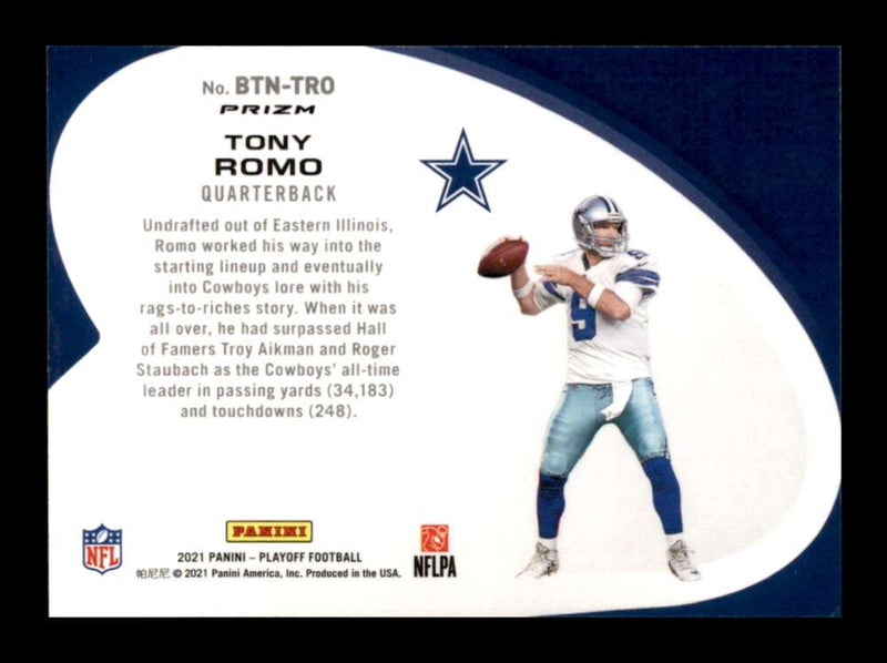 Load image into Gallery viewer, 2021 Panini Playoff Behind the Numbers Silver Prizm Tony Romo #BTN-TRO Cowboys Image 2
