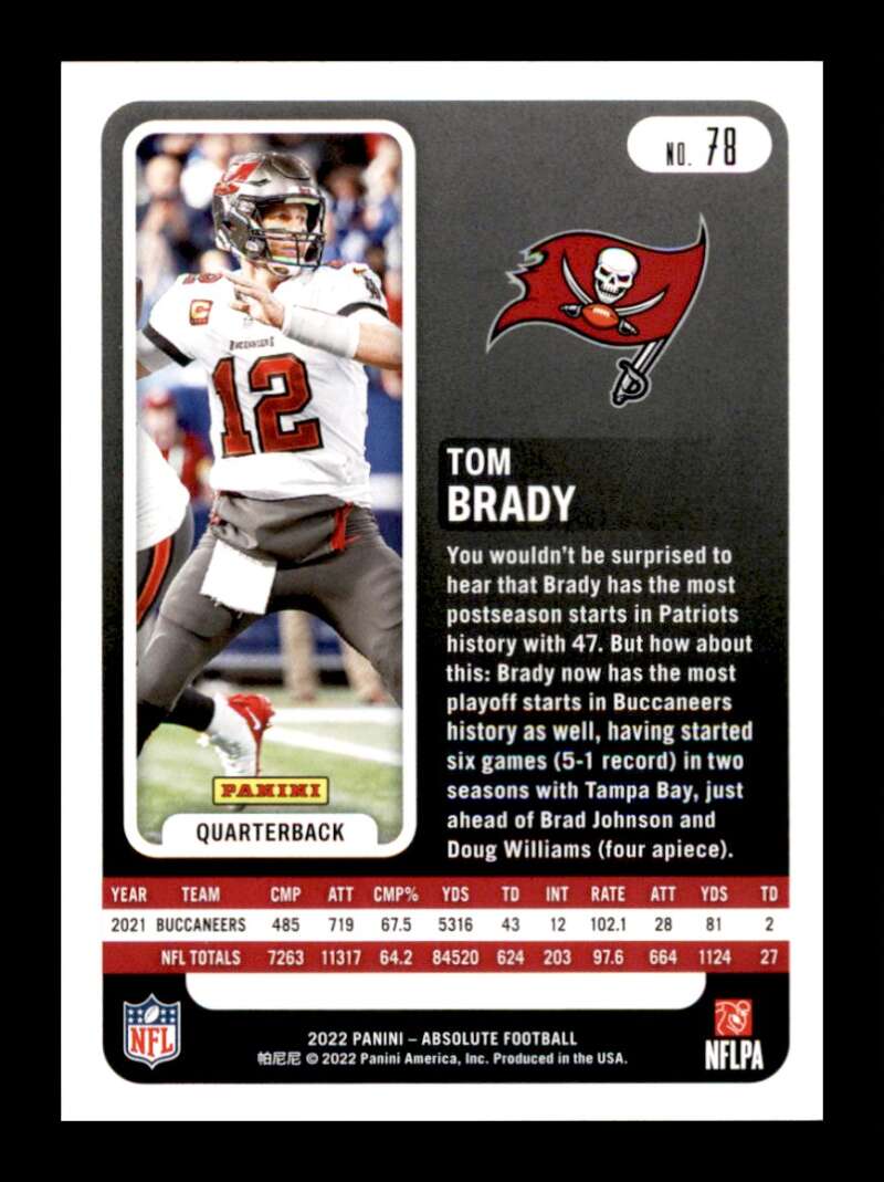 Load image into Gallery viewer, 2022 Panini Absolute Tom Brady #78 Tampa Bay Buccaneers Image 2
