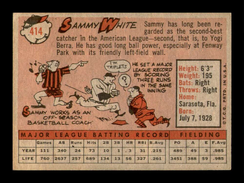 Load image into Gallery viewer, 1958 Topps Sammy White #414 Set Break Boston Red Sox Image 2
