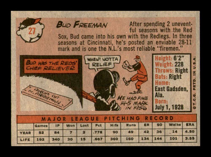 Load image into Gallery viewer, 1958 Topps Bud Freeman #27 Set Break Cincinnati Reds Image 2
