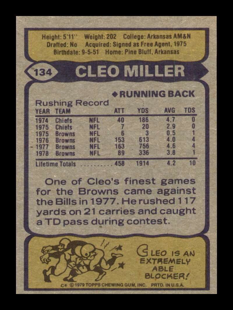 Load image into Gallery viewer, 1979 Topps Cleo Miller #134 Cleveland Browns Image 2
