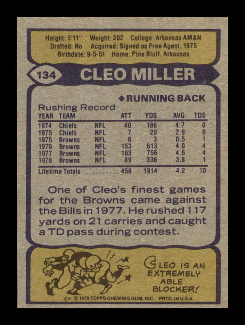 Load image into Gallery viewer, 1979 Topps Cleo Miller #134 Cleveland Browns Image 2
