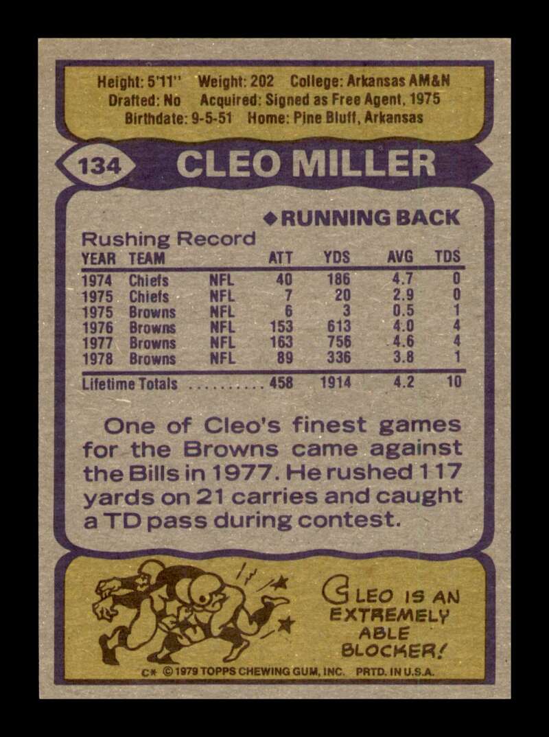 Load image into Gallery viewer, 1979 Topps Cleo Miller #134 Cleveland Browns Image 2
