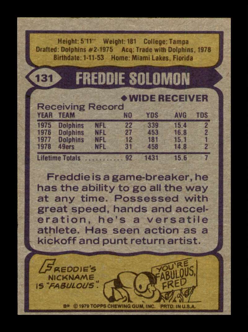 Load image into Gallery viewer, 1979 Topps Freddie Solomon #131 San Francisco 49ers Image 2
