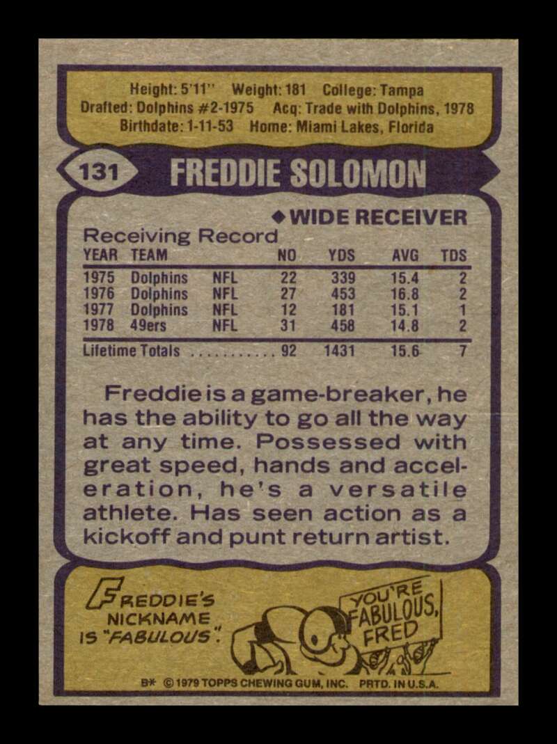 Load image into Gallery viewer, 1979 Topps Freddie Solomon #131 San Francisco 49ers Image 2
