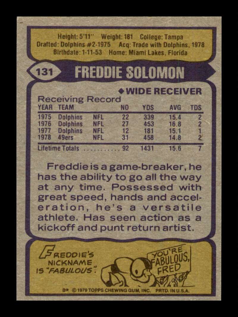 Load image into Gallery viewer, 1979 Topps Freddie Solomon #131 San Francisco 49ers Image 2
