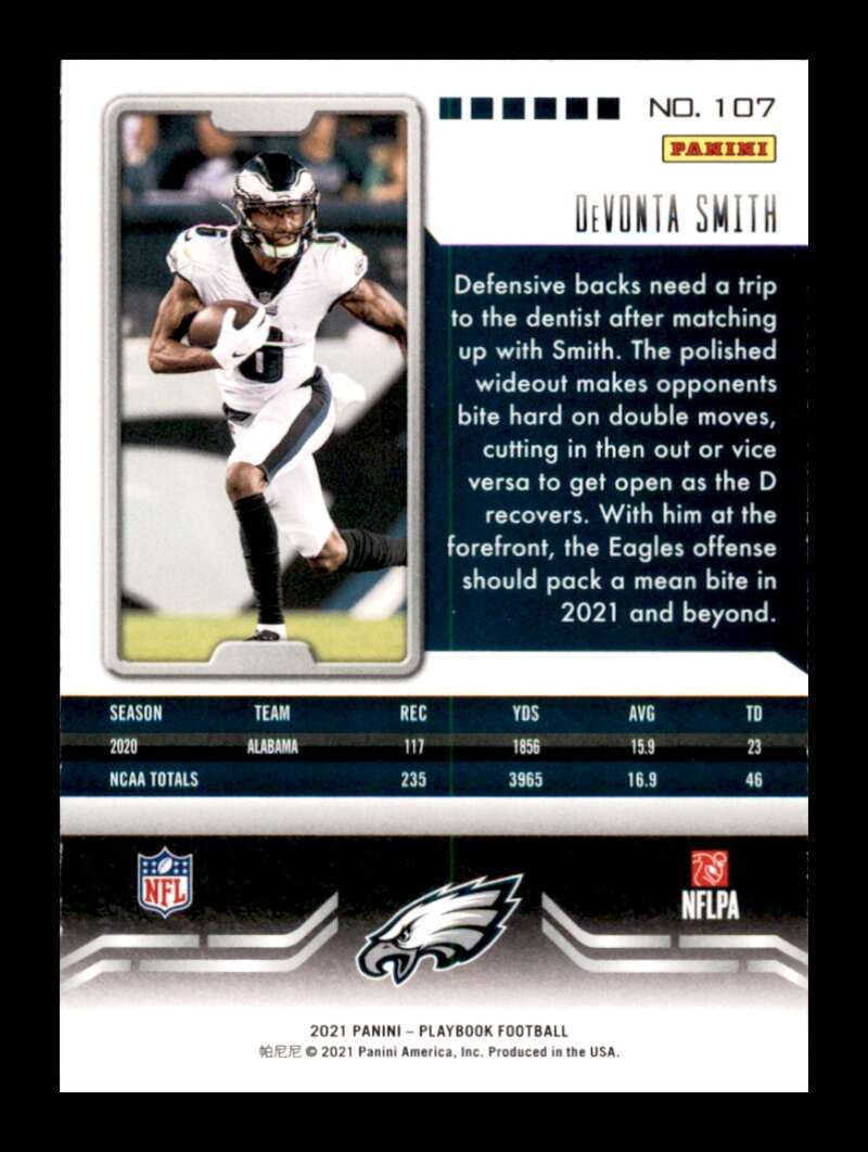 Load image into Gallery viewer, 2021 Panini Playbook DeVonta Smith #107 Rookie RC Philadelphia Eagles Image 2
