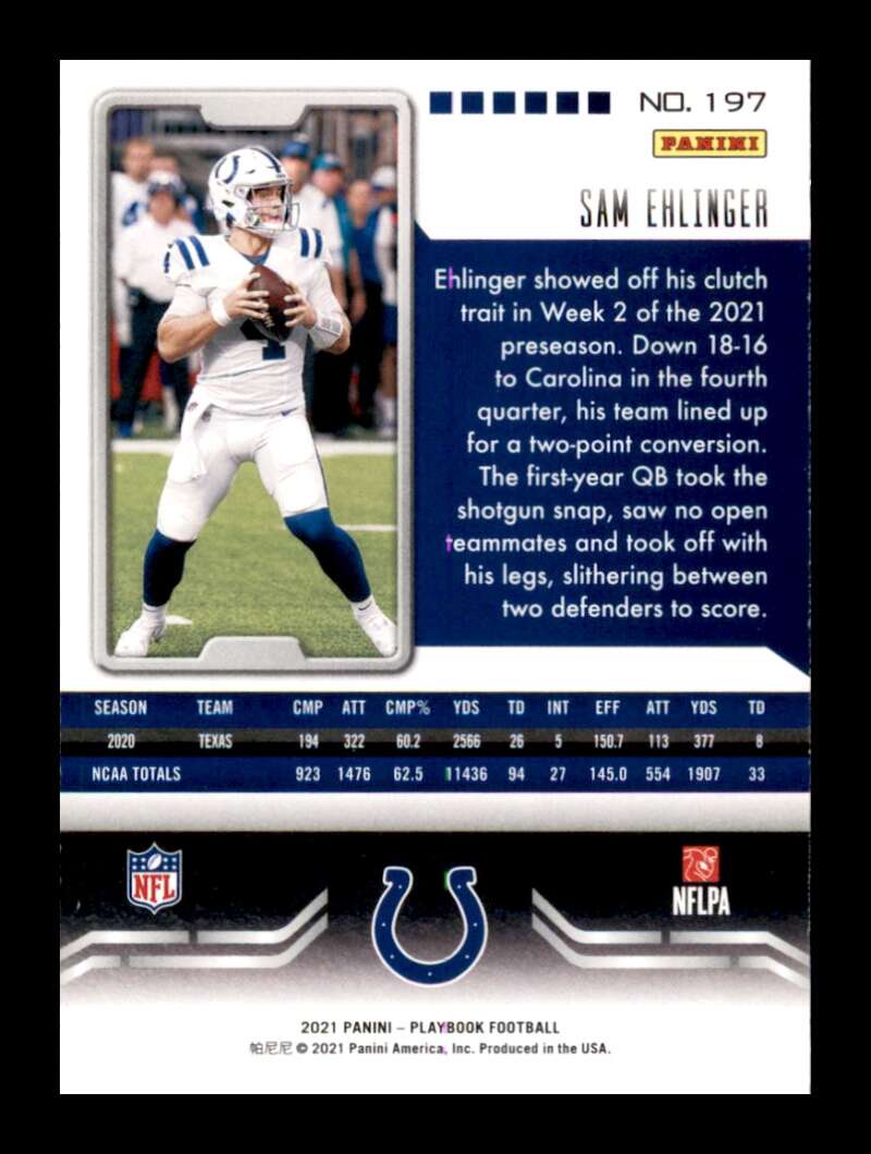 Load image into Gallery viewer, 2021 Panini Playbook Sam Ehlinger #197 Rookie RC Indianapolis Colts Image 2
