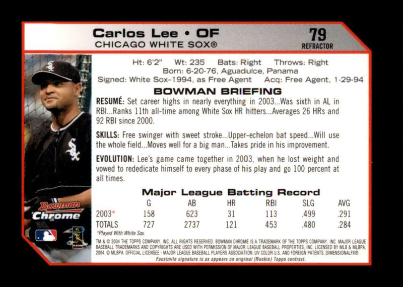 Load image into Gallery viewer, 2004 Bowman Chrome Refractor Carlos Lee #79 Chicago White Sox Image 2
