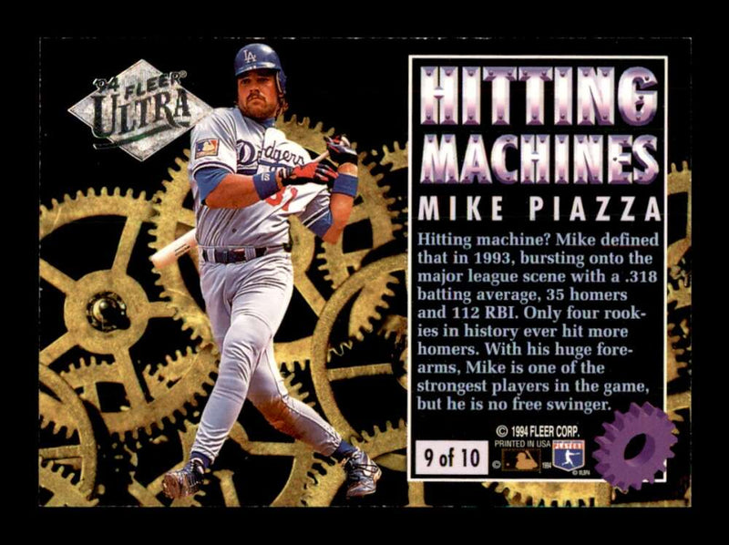Load image into Gallery viewer, 1994 Fleer Ultra Hitting Machines Mike Piazza #9 Los Angeles Dodgers Image 2
