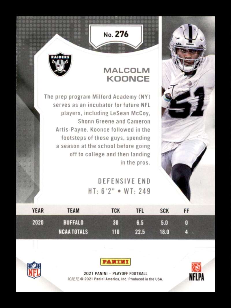 Load image into Gallery viewer, 2021 Panini Playoff Malcolm Koonce #276 Rookie RC Las Vegas Raiders Image 2
