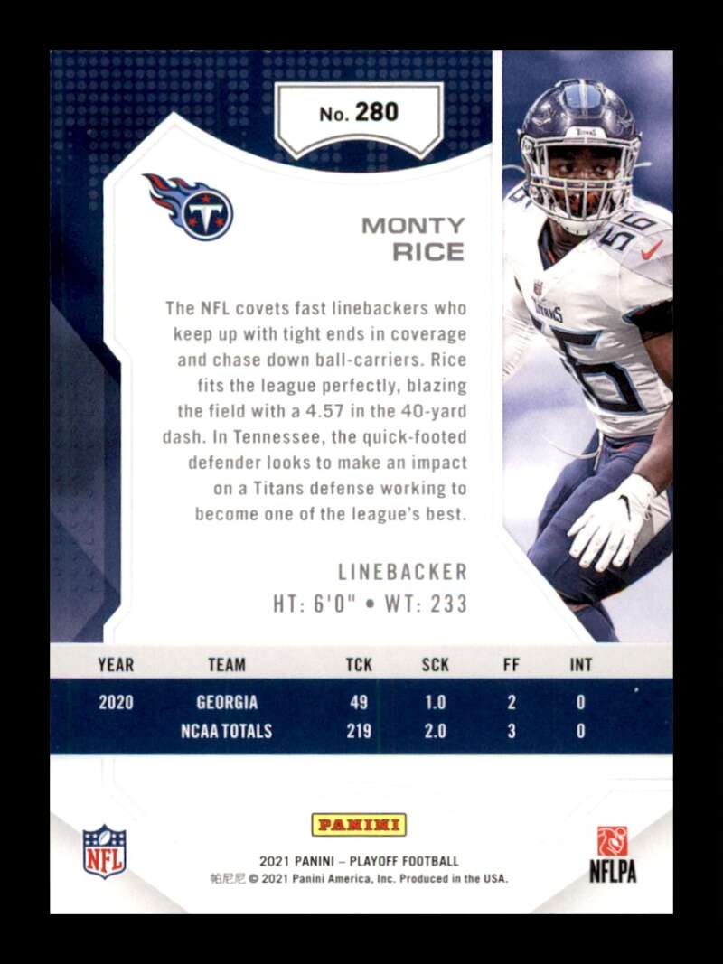 Load image into Gallery viewer, 2021 Panini Playoff Monty Rice #280 Rookie RC Tennessee Titans Image 2
