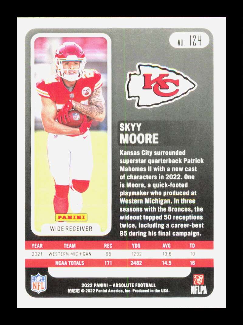 Load image into Gallery viewer, 2022 Panini Absolute Skyy Moore #124 Rookie RC Kansas City Chiefs Image 2
