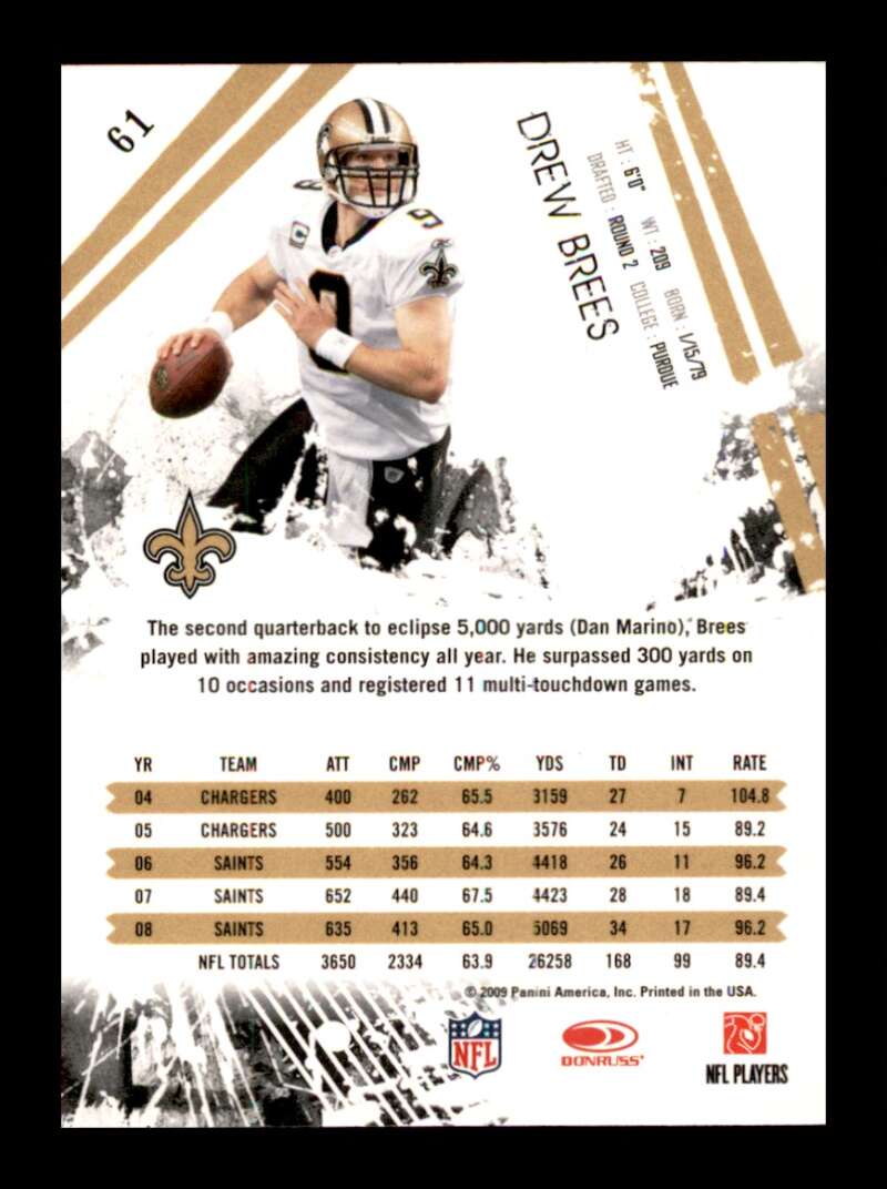 Load image into Gallery viewer, 2009 Panini Rookies &amp; Stars Drew Brees #61 New Orleans Saints Image 2
