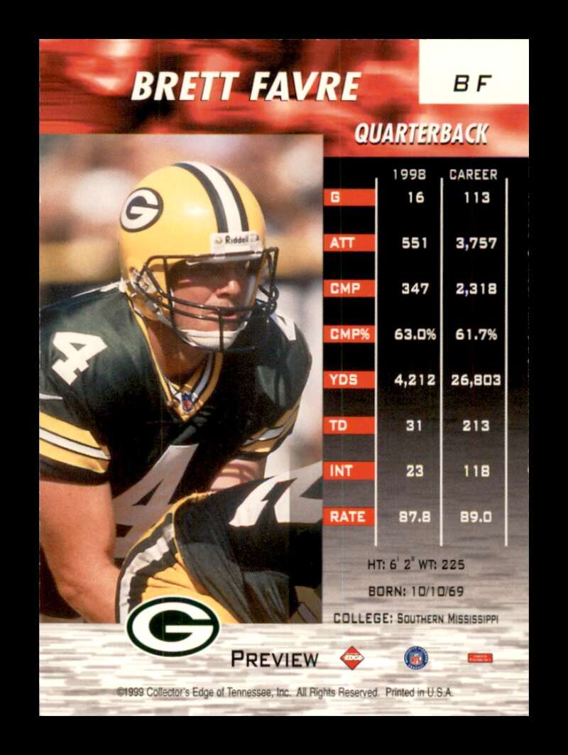 Load image into Gallery viewer, 1999 Collector&#39;s Edge Fury Brett Favre #BF Green Bay Packers Image 2
