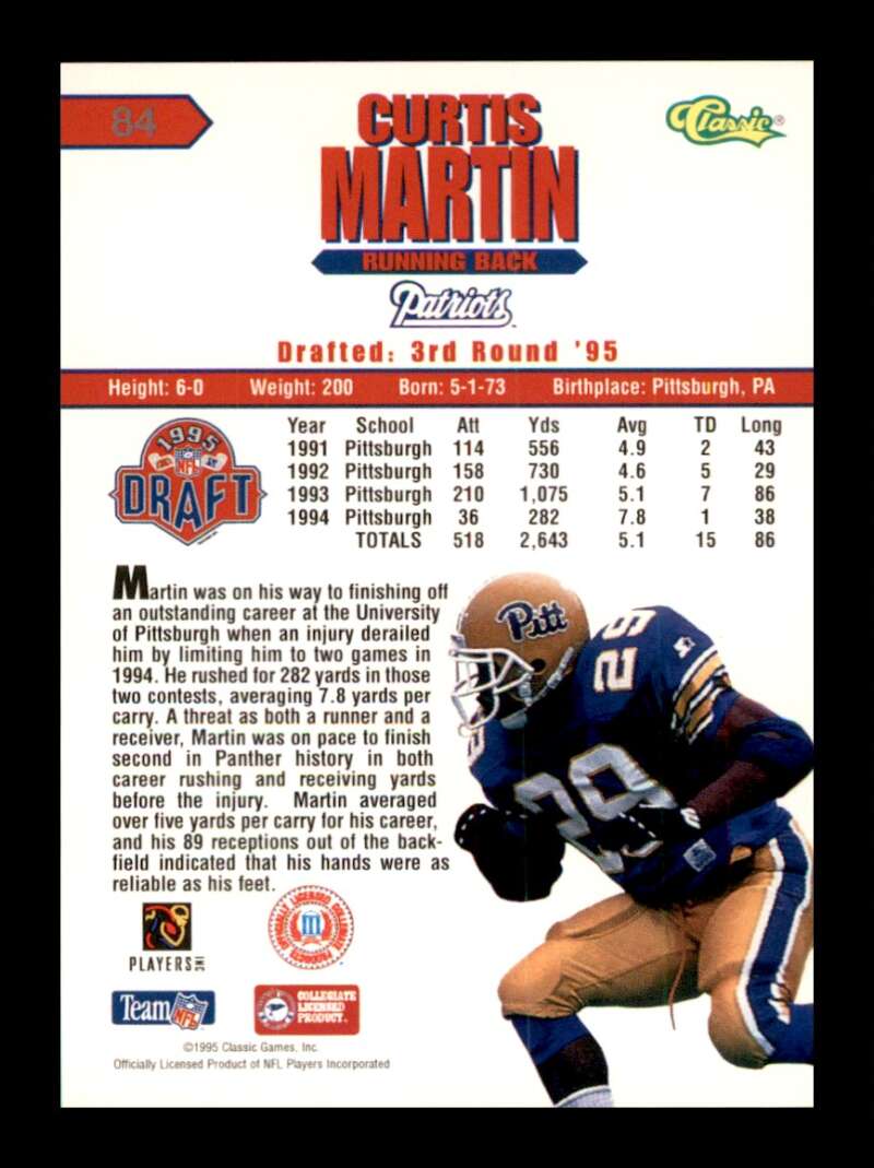 Load image into Gallery viewer, 1995 Classic NFL Rookies Curtis Martin #84 Rookie RC New England Patriots Image 2
