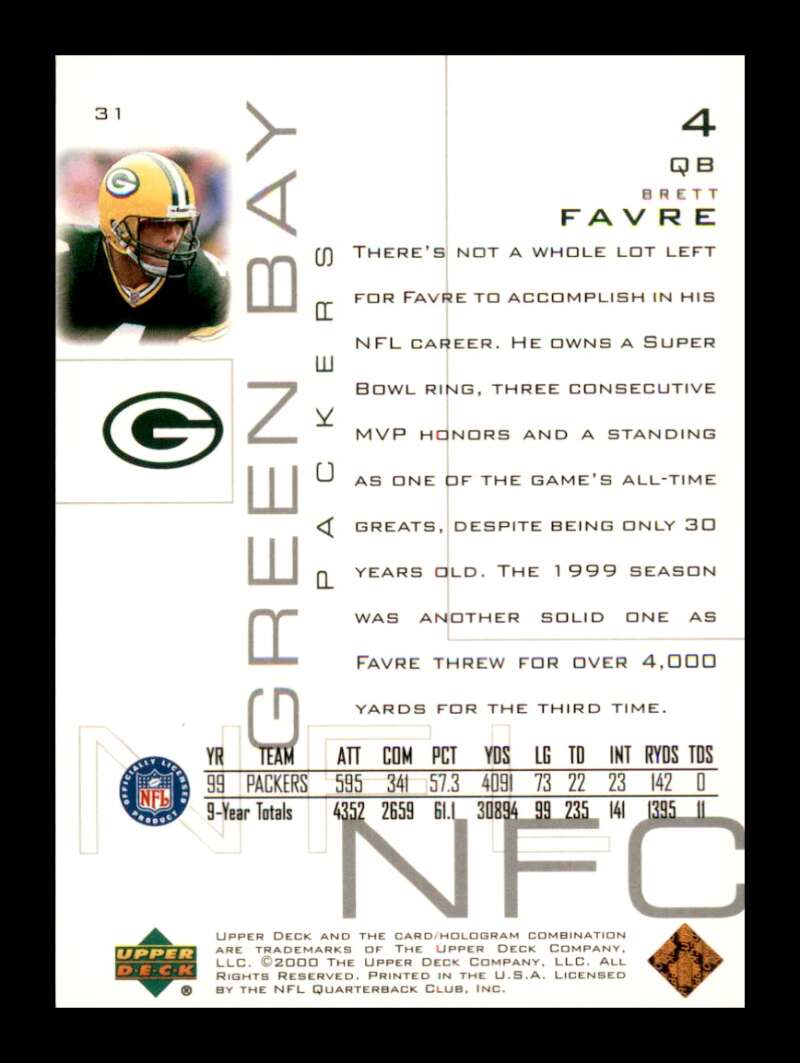 Load image into Gallery viewer, 2000 Upper Deck Pros &amp; Prospects Brett Favre #31 Green Bay Packers Image 2
