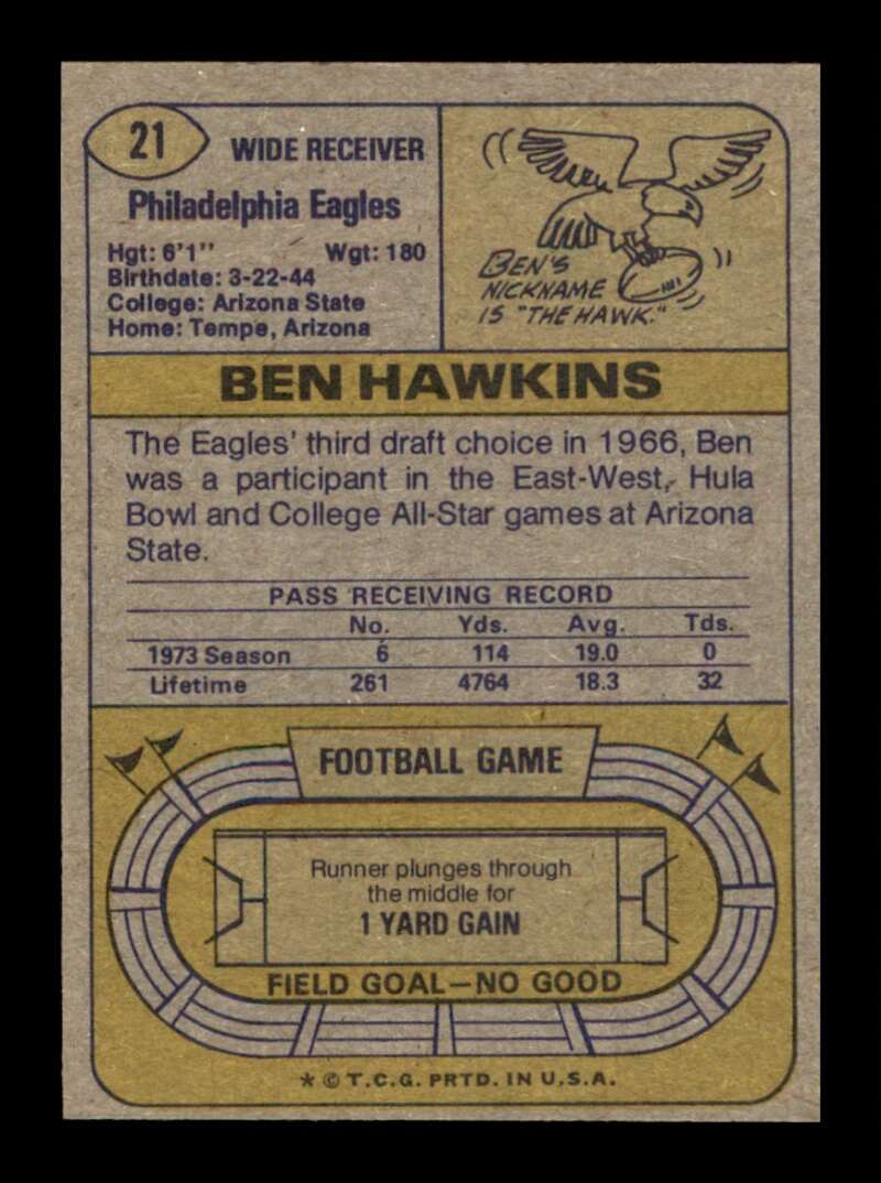 Load image into Gallery viewer, 1974 Topps Ben Hawkins #21 Philadelphia Eagles Image 2
