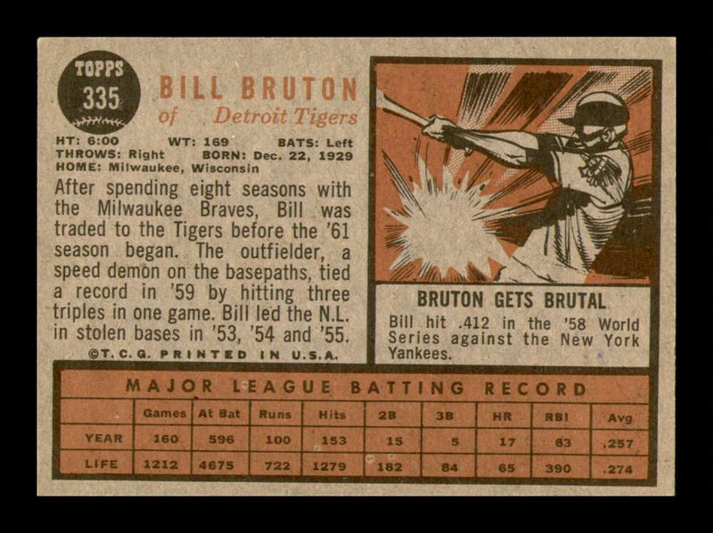 Load image into Gallery viewer, 1962 Topps Bill Bruton #335 Detroit Tigers Image 2
