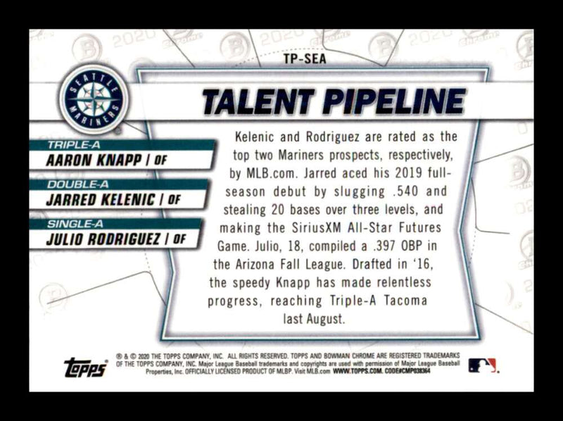 Load image into Gallery viewer, 2020 Bowman Chrome Talent Pipeline Jarred Kelenic Julio Rodriguez Knapp #TP-SEA Image 2
