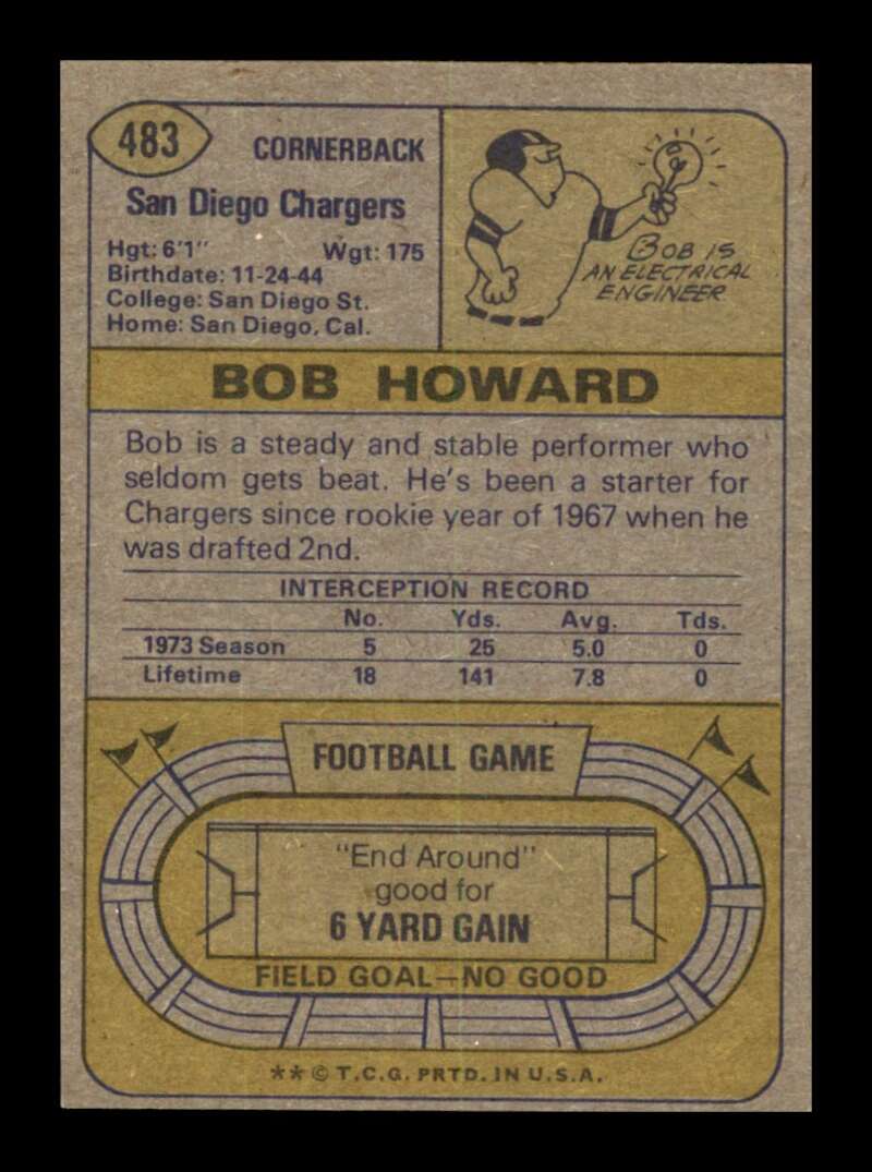 Load image into Gallery viewer, 1974 Topps Bob Howard #483 Rookie RC San Diego Chargers Image 2
