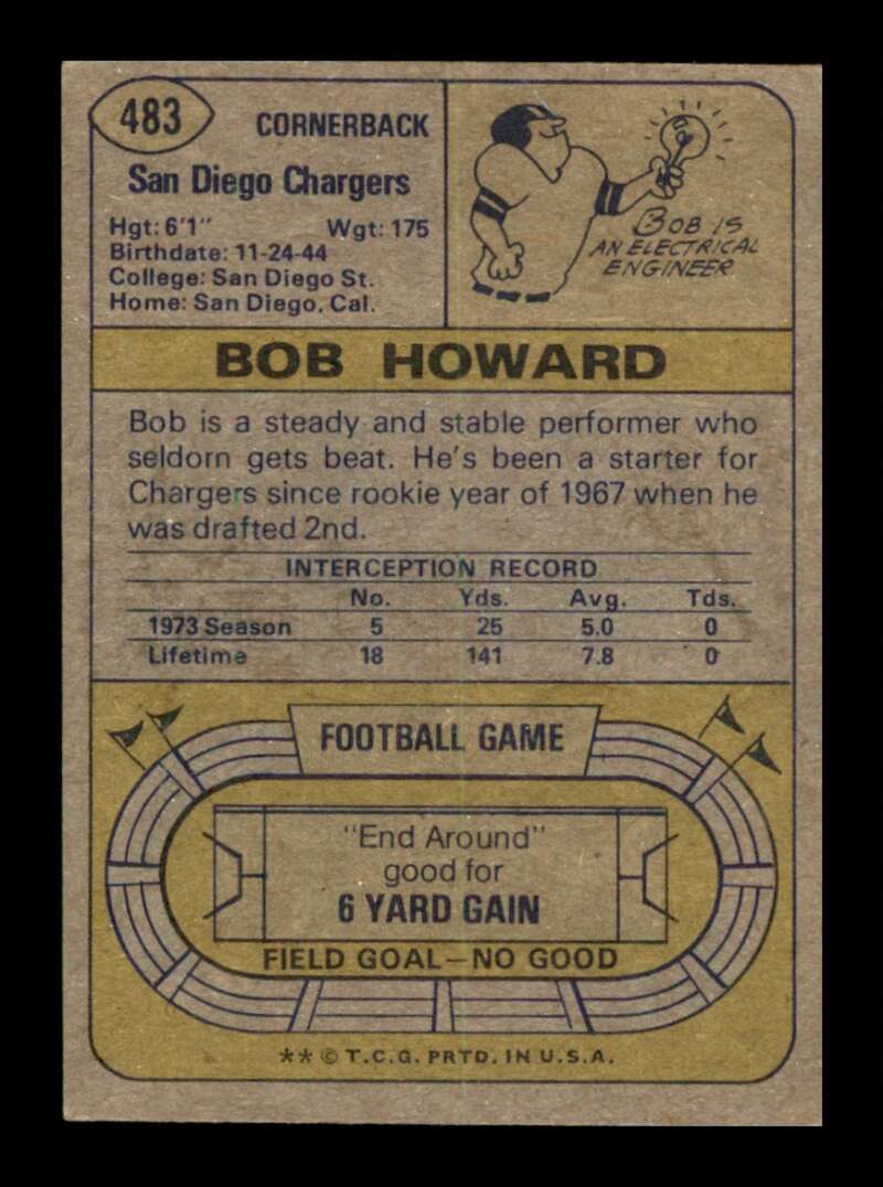 Load image into Gallery viewer, 1974 Topps Bob Howard #483 Rookie RC San Diego Chargers Image 2
