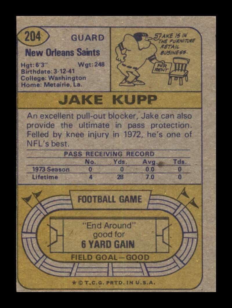 Load image into Gallery viewer, 1974 Topps Jake Kupp #204 New Orleans Saints Image 2
