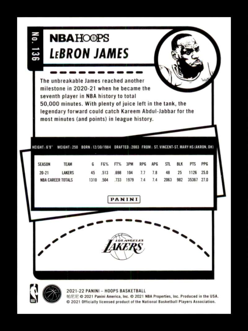 Load image into Gallery viewer, 2021-22 Hoops LeBron James #136 Los Angeles Lakers Image 2
