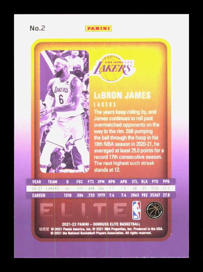 Load image into Gallery viewer, 2021-22 Donruss Elite LeBron James #2 Los Angeles Lakers Image 2
