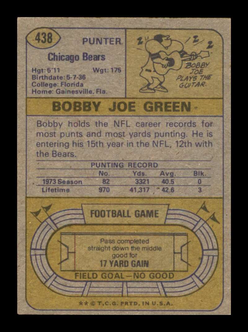Load image into Gallery viewer, 1974 Topps Bobby Joe Green #438 Chicago Bears Image 2
