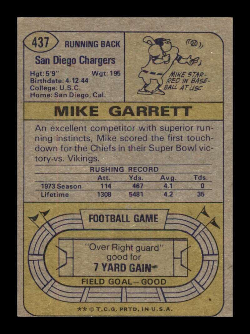 Load image into Gallery viewer, 1974 Topps Mike Garrett #437 San Diego Chargers Image 2
