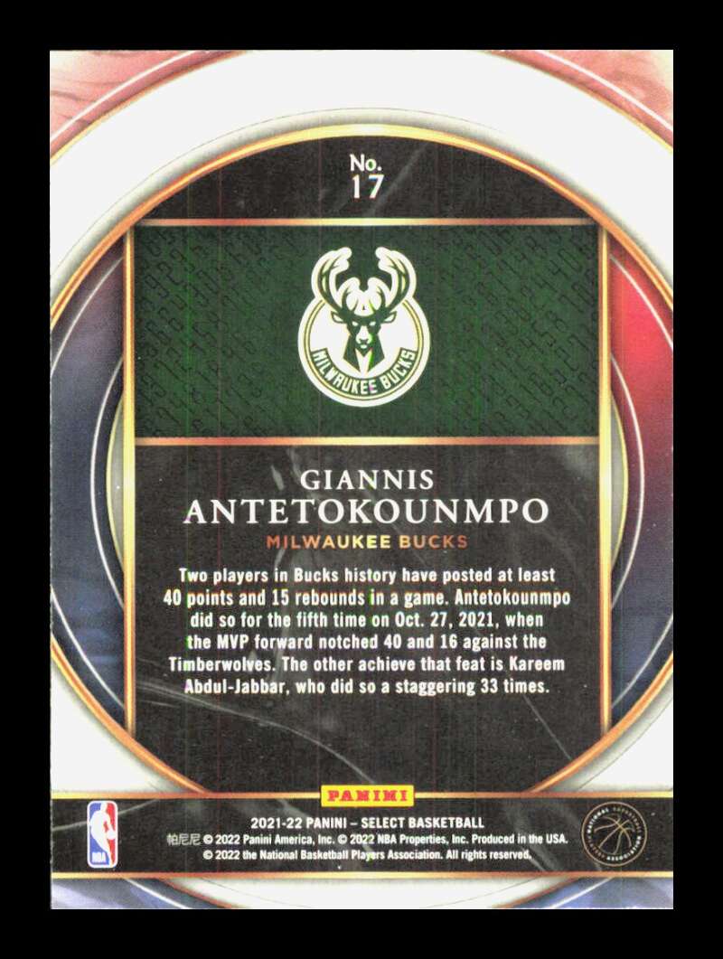 Load image into Gallery viewer, 2021-22 Panini Select Numbers Giannis Antetokounmpo #17 Milwaukee Bucks Image 2
