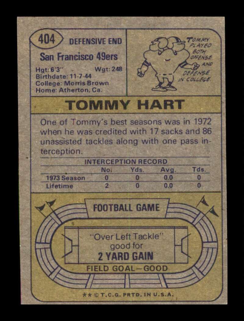 Load image into Gallery viewer, 1974 Topps Tommy Hart #404 San Francisco 49ers Image 2
