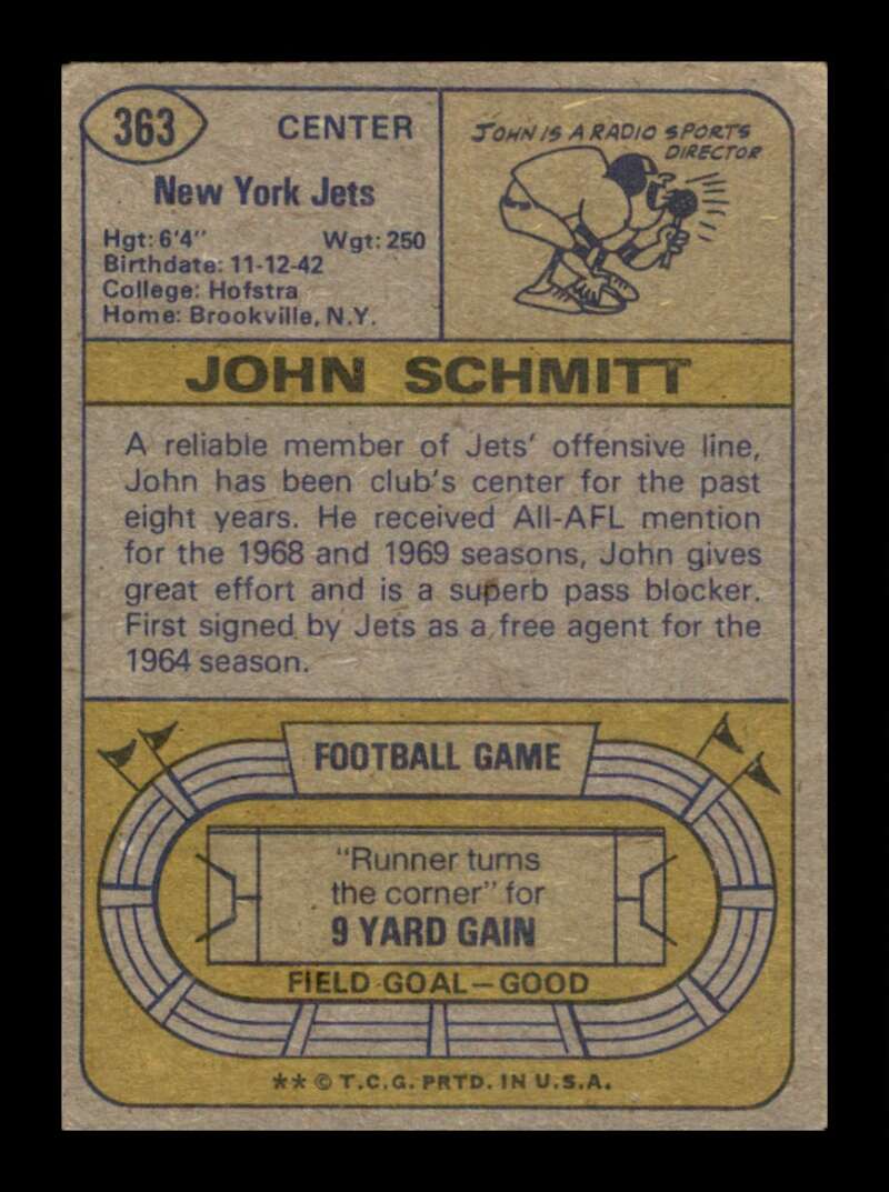 Load image into Gallery viewer, 1974 Topps John Schmitt #363 New York Jets Image 2
