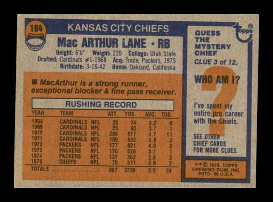 1976 Topps MacArthur Lane 