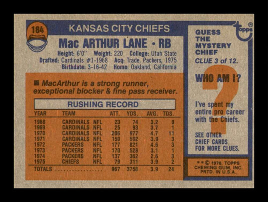 1976 Topps MacArthur Lane 